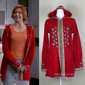 Rare Vintage Hooded Cardigan ASO Willow Rosenberg BtVS Red Embroidered Knit